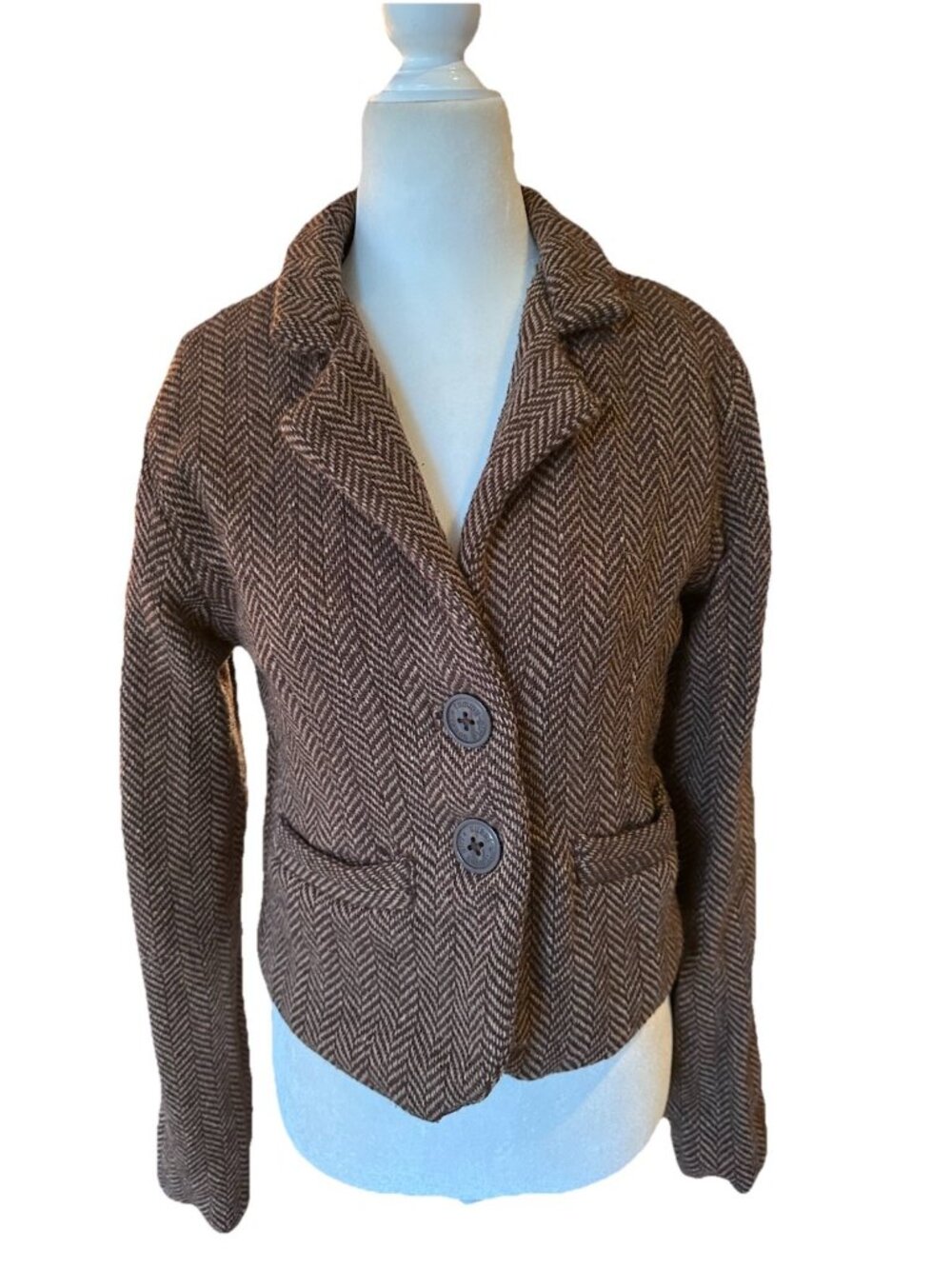 Vintage Tommy Hilfiger Houndstooth Wool Blend Brown Blazer Small